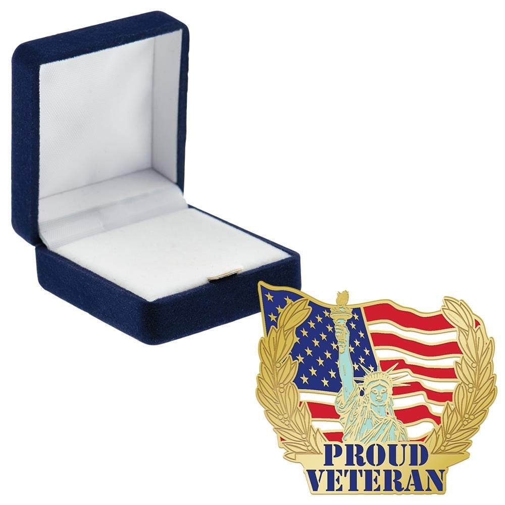 Crown Awards Proud Veteran Pins, Proud Veteran Pin with Blue Velvet Presentation Case, 30 Pack, Prime