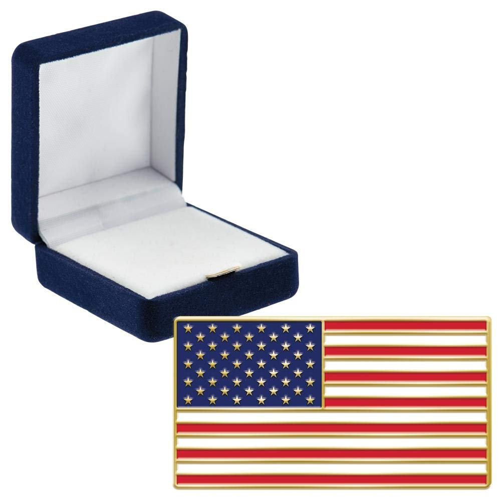 Crown Awards American Flag Pins, American Flag Pin with Blue Velvet Presentation Case, 30 Pack, Prime