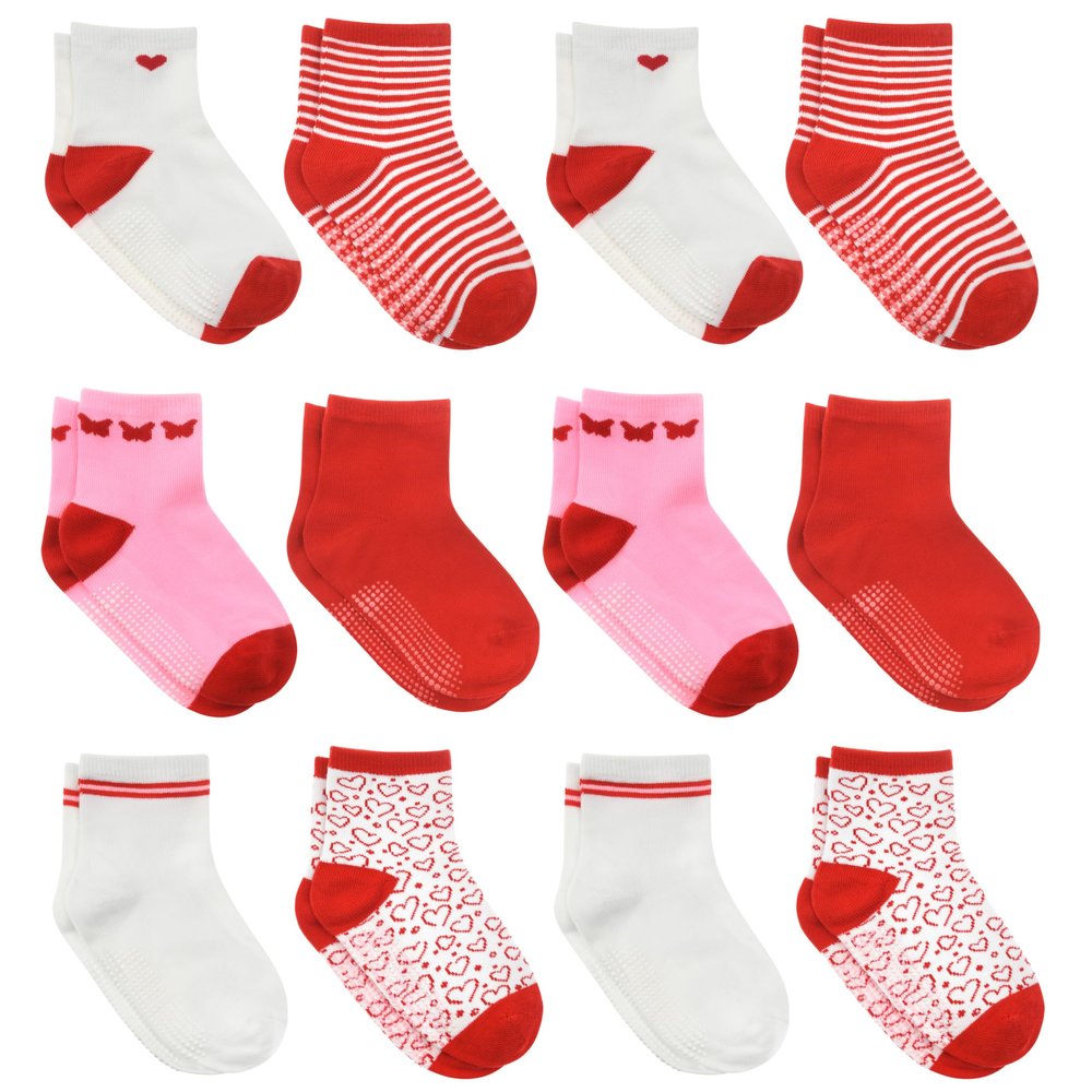 Debra Weitzner 12 Pairs Non-Slip Toddler Socks With Grips for Baby Boys and Girls - Anti-Slip Crew Socks for Infant's and Kids