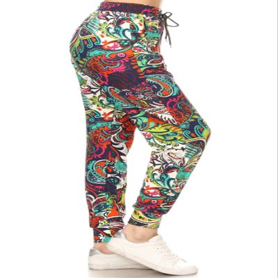 JGAX-Q669-1X Lush Garden Print Jogger Track Pants w/Pockets, 1X