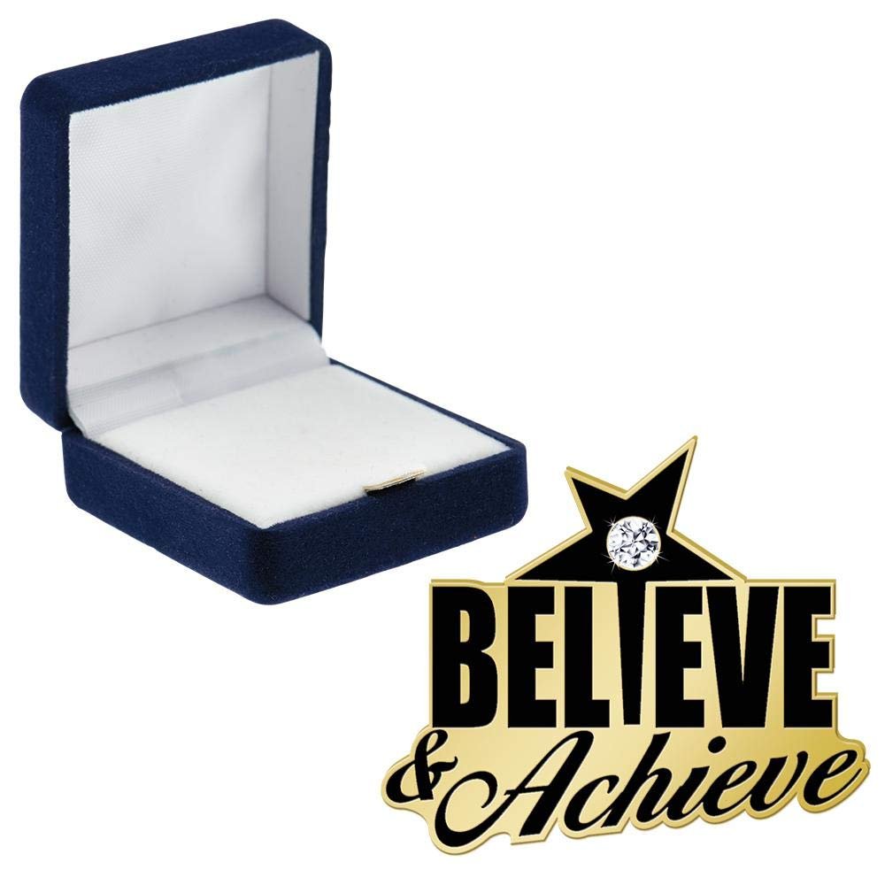 Crown Awards Believe and Achieve Pins, Believe and Achieve Pin with Blue Velvet Presentation Case, 30 Pack, Prime
