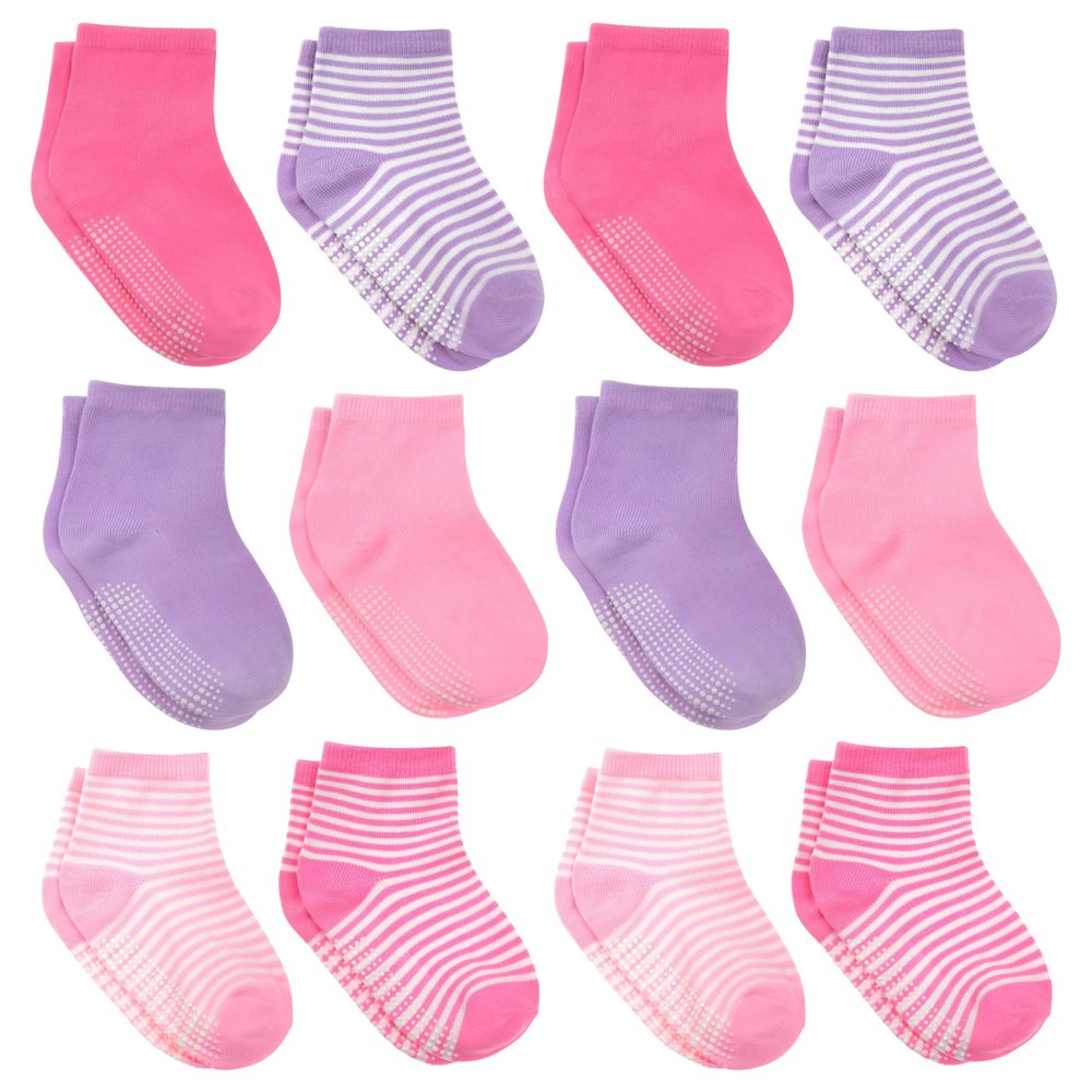 Debra Weitzner 12 Pairs Non-Slip Toddler Socks With Grips for Baby Boys and Girls - Anti-Slip Crew Socks for Infant's and Kids