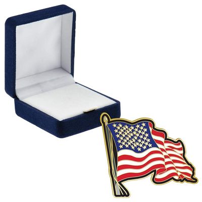 Crown Awards American Flag Enamel Pins, American Flag Enamel Pin with Blue Velvet Presentation Case, 100 Pack, Prime