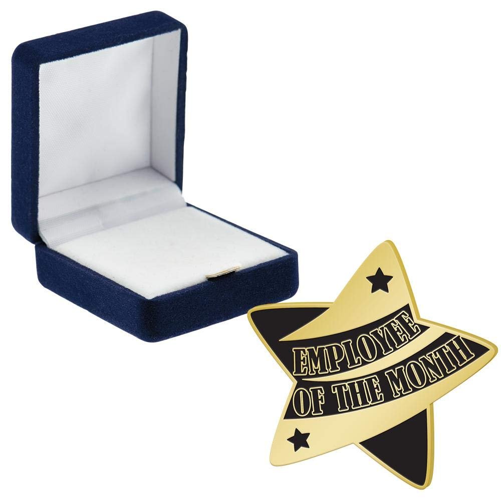 Crown Awards Employee of The Month Pins, Employee of The Month Pin with Blue Velvet Presentation Case, 30 Pack, Prime