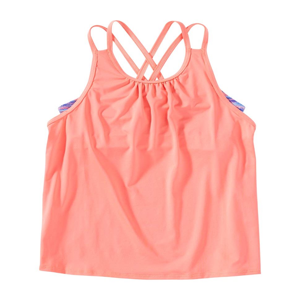 TYR SPORT Girls' Standard Tankini, Royal/Coral, Medium