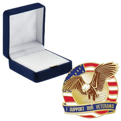Crown Awards I Support Veterans Pins, I Support Veterans Pin with Blue Velvet Presentation Case, 30 Pack, Prime