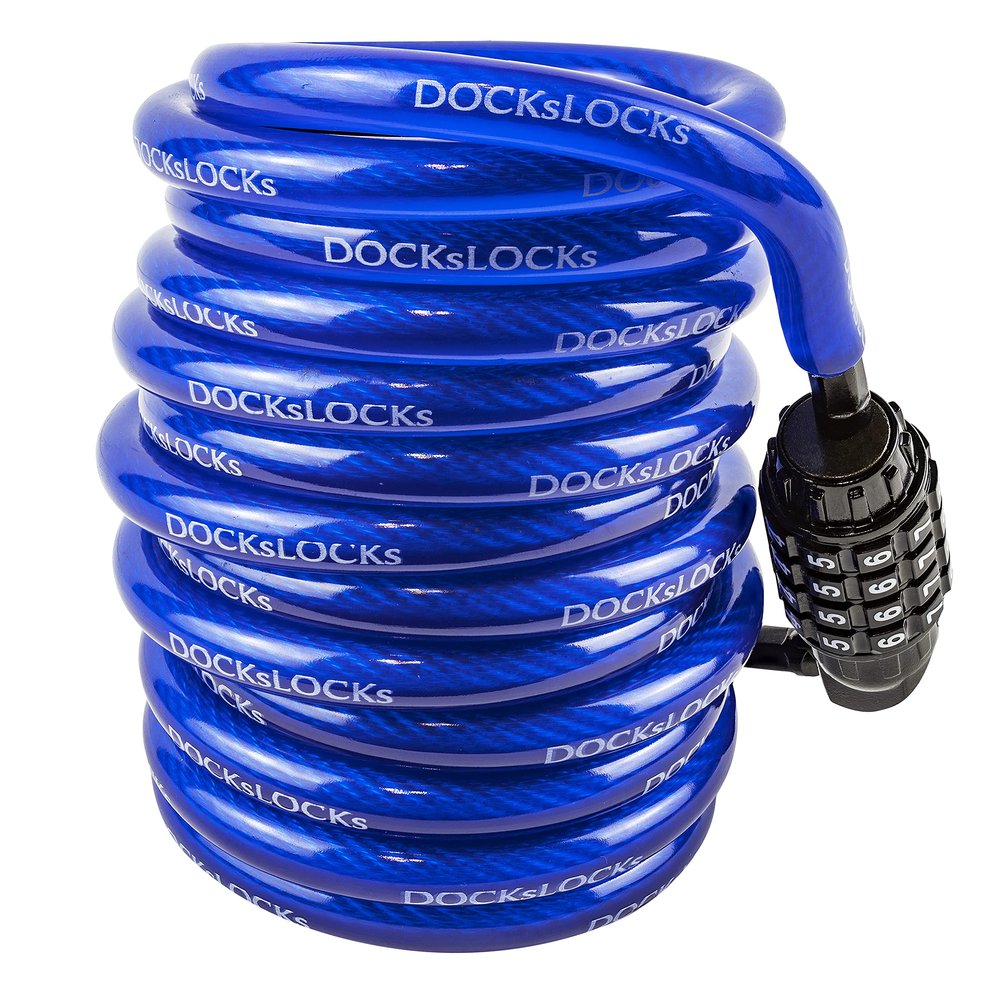 DocksLocks Weatherproof Coiled Security Cable Lock, 25ft, Anti-Theft Protection, Resettable Combination, Black