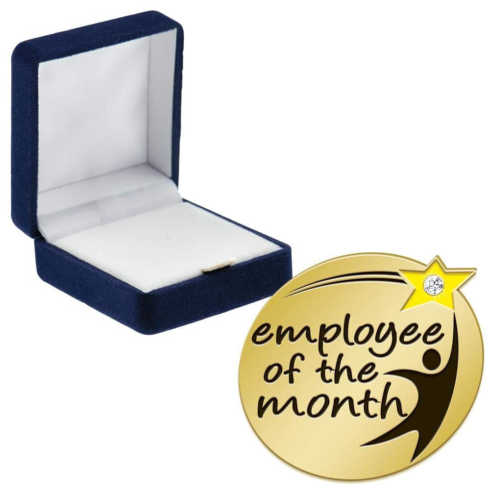 Crown Awards Employee of The Month with Gem Pins, Employee of The Month with Gem Pin with Blue Velvet Presentation Case, 30 Pack, Prime