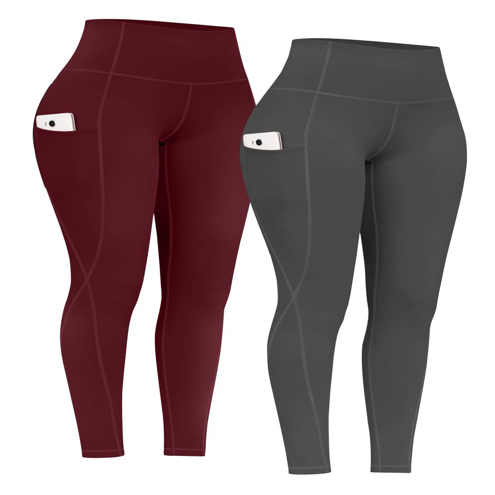 PHISOCKAT 2 Pack High Waist Yoga Pants with Pockets, Tummy Control Leggings, Workout 4 Way Stretch Yoga Leggings