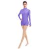 IMEKIS Women Turtleneck Leotard Ballet Dance Gymnastic Bodysuit Boyshorts Adult Spandex One Piece Long Sleeve Dancewear Biketard Unitard Shorts Training Sports Athletic Activewear Purple Small view 1