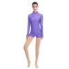 IMEKIS Women Turtleneck Leotard Ballet Dance Gymnastic Bodysuit Boyshorts Adult Spandex One Piece Long Sleeve Dancewear Biketard Unitard Shorts Training Sports Athletic Activewear Purple Small view 4