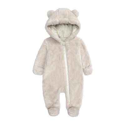 Baby Girls Onesie Jumpsuit Fleece Bunting Footed Snowsuit Soft Warm Long Sleeve Fluffy Romper for 3-6 Month infant Beige