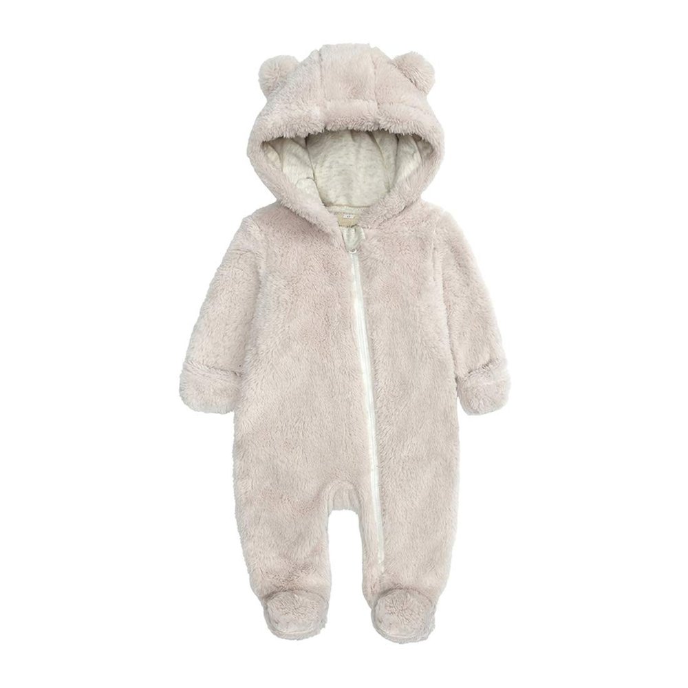 Baby Girls Onesie Jumpsuit Fleece Bunting Footed Snowsuit Soft Warm Long Sleeve Fluffy Romper for 3-6 Month infant Beige