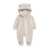 Baby Girls Onesie Jumpsuit Fleece Bunting Footed Snowsuit Soft Warm Long Sleeve Fluffy Romper for 3-6 Month infant Beige view 1