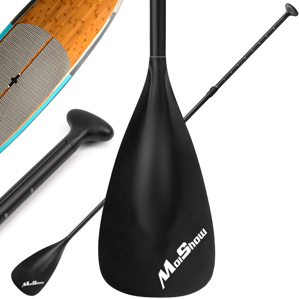 MoiShow SUP Paddle - Adjustable 3 Pieces Stand Up Paddle Board Paddle with Unique Lock Design Floating Alloy Shaft Paddleboard Paddle