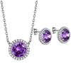 beautlace February Birthstone Necklaces/Stud Earrings Set Silver Plated Round Shape Jewelry Sets Purple Birthstone Jewelry Birthday Gifts for Men and Women KS0017F view 1