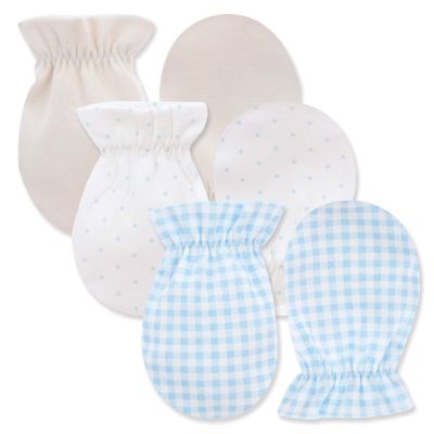 organicboom 100% Certified Organic Cotton Baby No Scratch Mittens For Newborn to 0-6 Months (Beige+Blue 3pairs(4-season))