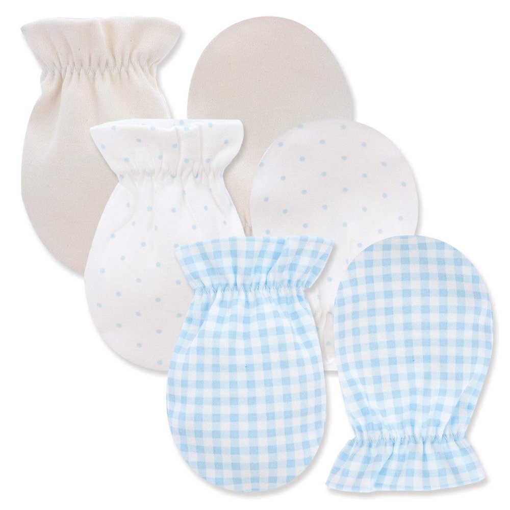 organicboom 100% Certified Organic Cotton Baby No Scratch Mittens For Newborn to 0-6 Months (Beige+Blue 3pairs(4-season))
