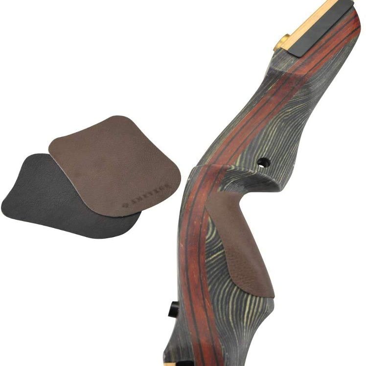 AMEYXGS 2pcs Archery Bow Grip Saddle Pad Cover Leather Self-Adhesive Bow Handle Protector Non-Slip for Tranditional Longbow Recurve Bow (Black)