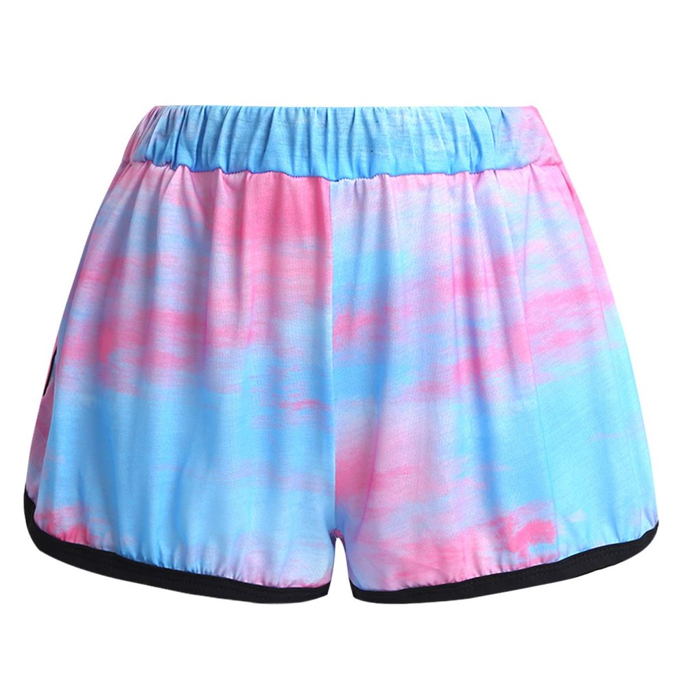 Mufeng Women Athletic Yoga Shorts Tie Dye Elastic Waistband Shorty Pants Summer Running Booty Hot Pants Beach Playwear Pink Small