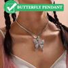 AKOAK 1 Pack Rhinestone Butterfly Choker Necklace, Sparkly Silver Butterfly Pendant for Women view 4