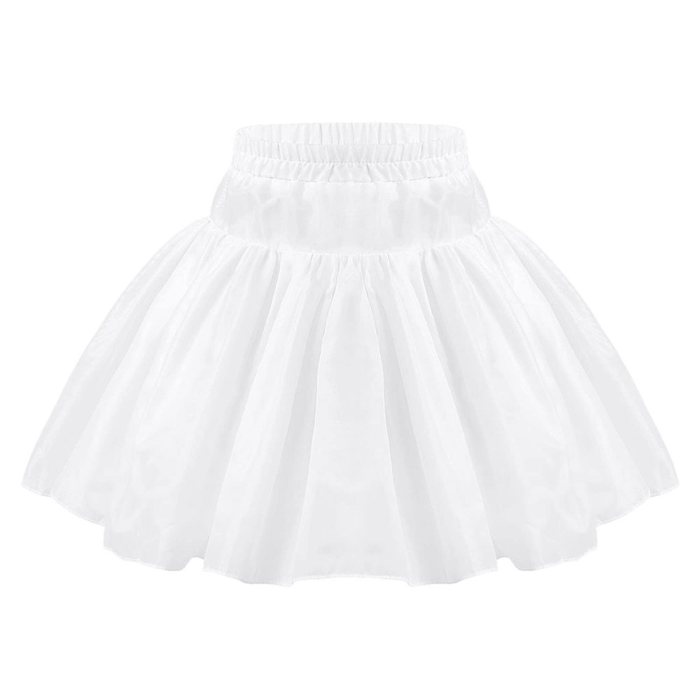 YiZYiF Little Girls Wedding Flower Girl Hoopless Half Slip Skirt 3 Layers Tutu Ruffles Crinoline Petticoat White 5-6 Years