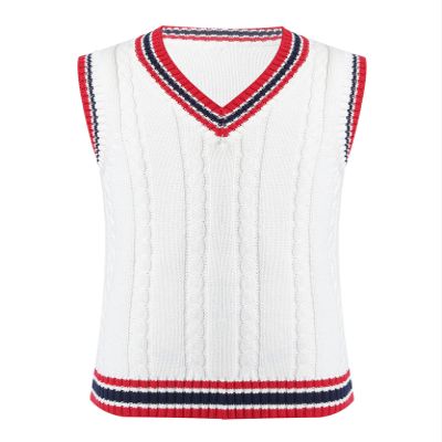 JanJean Kids Boys Girls V Neck Sweater Vest Sleeveless Pullover Kintted Waistcoat Jumper Casual Knitwear School Uniform White 4