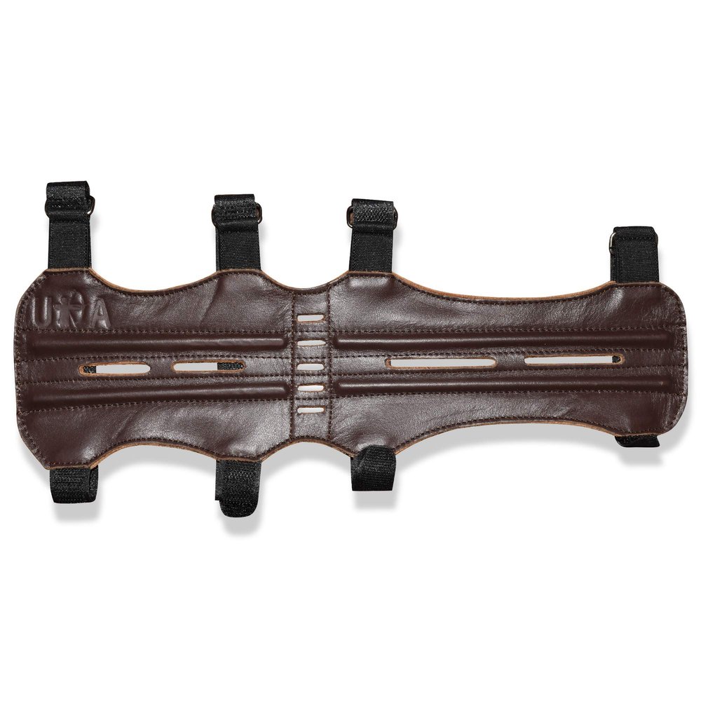 UNIVERSE ARCHERY Leather Arm Guards | Bow Arm Protector 4 Strap Archery Guard | High-Grade Adjustable Leather Armguard | Hunting Accessories & Archery (Dark Brown)