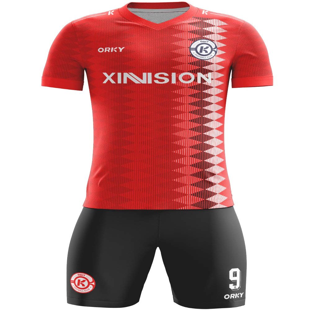 ORKY Custom Soccer Uniform Men Boys Girls Quick Dry Jersey with Short, Personalize Name Number ShirtRed 5XS
