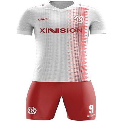 ORKY Custom Soccer Uniform Men Boys Girls Quick Dry Jersey with Short, Personalize Name Number ShirtWhite Red 5XS