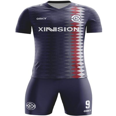 ORKY Custom Soccer Uniform Men Boys Girls Quick Dry Jersey with Short, Personalize Name Number ShirtDark Blue 7XS