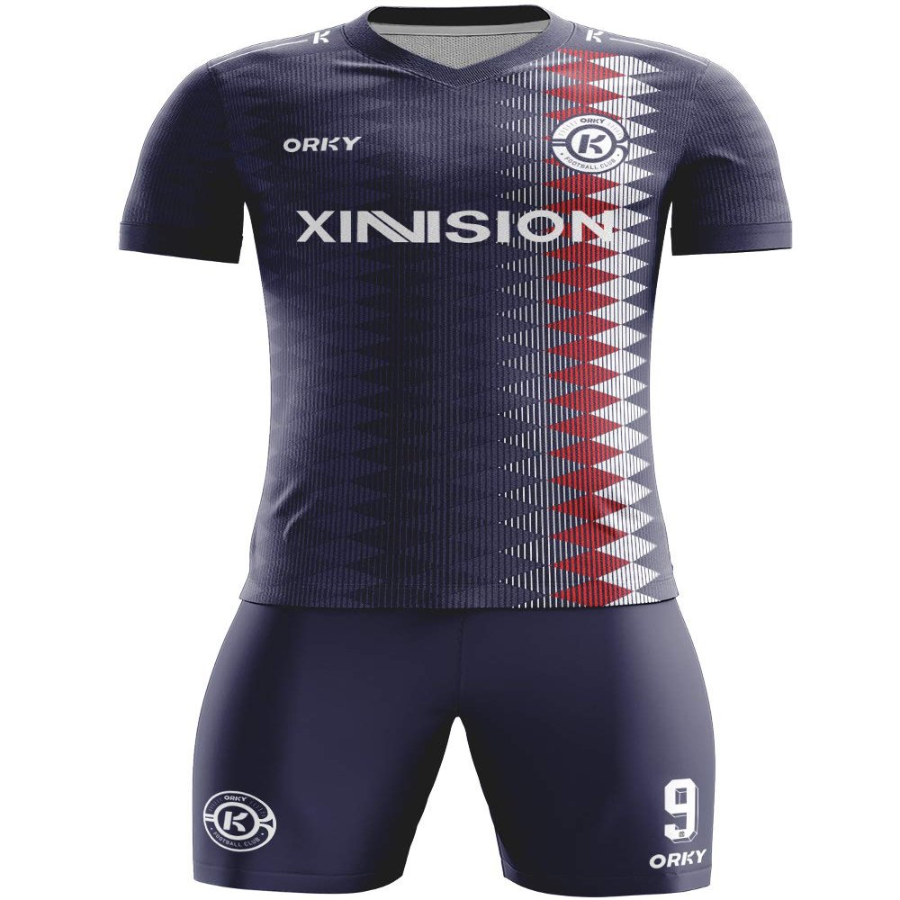 ORKY Custom Soccer Uniform Men Boys Girls Quick Dry Jersey with Short, Personalize Name Number ShirtDark Blue 7XS
