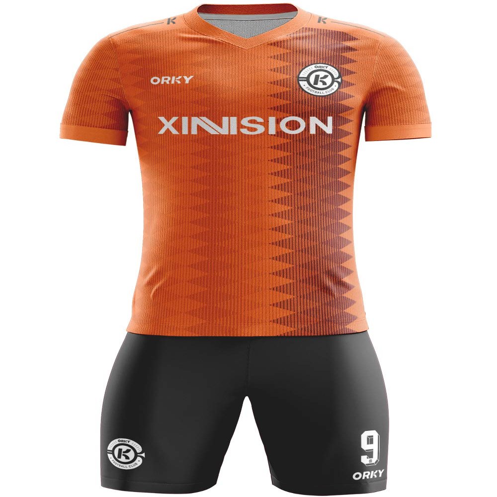 ORKY Custom Soccer Uniform Men Boys Girls Quick Dry Jersey with Short, Personalize Name Number Shirt (Orange 5XL)