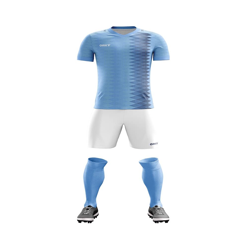 ORKY Custom Soccer Uniform Men Boys Girls Quick Dry Jersey with Short, Personalize Name Number Shirt (Sky Blue XS)