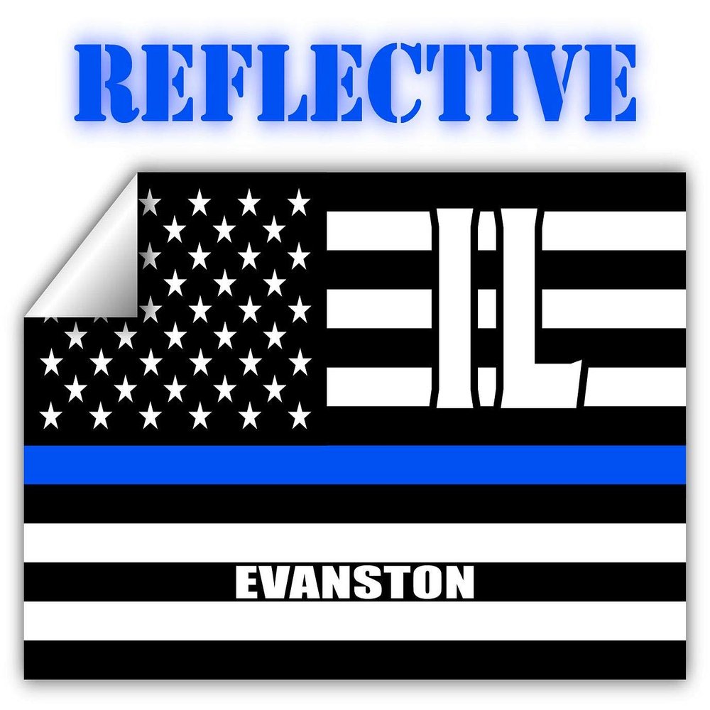Evanston IL Illinois Cook County Thin Blue Line Stealthy USA Flag - Honoring Law Enforcement Officers Flags - Blue Lives Matter Euro Decal Bumper Sticker Reflective 3M Vinyl 3" x 5"