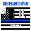 Evanston IL Illinois Cook County Thin Blue Line Stealthy USA Flag - Honoring Law Enforcement Officers Flags - Blue Lives Matter Euro Decal Bumper Sticker Reflective 3M Vinyl 3" x 5" view 1
