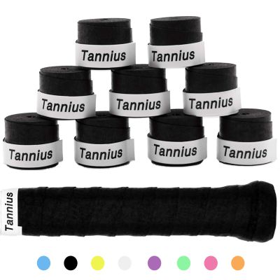 Tannius Dry Feel Tennis Overgrip (Pack of 9), Long-Lasting Tennis Racket Grip Tape, Super-Absorbent and Non-Slip Racquet Grip (Black)