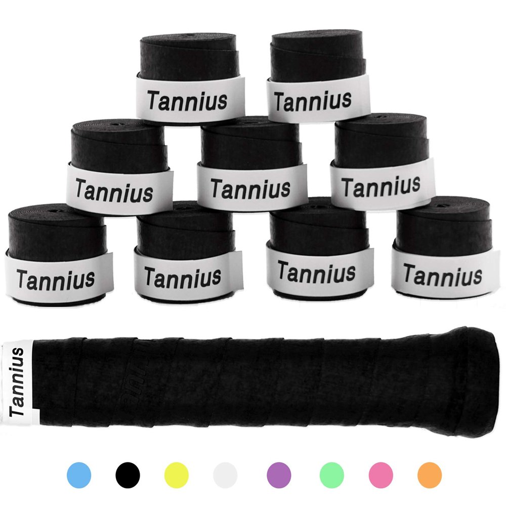 Tannius Dry Feel Tennis Overgrip (Pack of 9), Long-Lasting Tennis Racket Grip Tape, Super-Absorbent and Non-Slip Racquet Grip (Black)