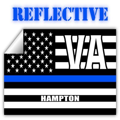 Hampton VA Virginia Hampton County Thin Blue Line Stealthy USA Flag - Honoring Law Enforcement Officers Flags - Blue Lives Matter Euro Decal Bumper Sticker Reflective 3M Vinyl 3" x 5"