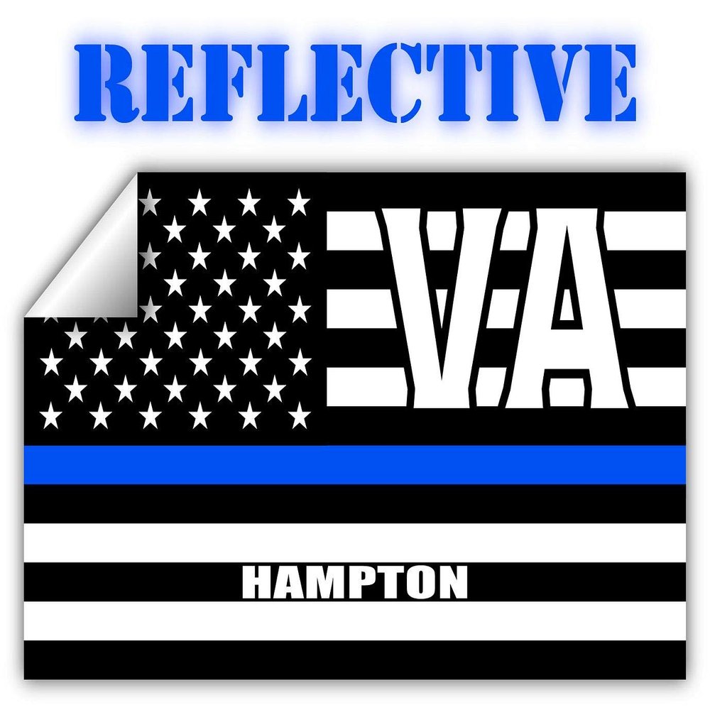 Hampton VA Virginia Hampton County Thin Blue Line Stealthy USA Flag - Honoring Law Enforcement Officers Flags - Blue Lives Matter Euro Decal Bumper Sticker Reflective 3M Vinyl 3" x 5"