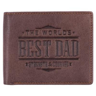 Christian Art Gifts Genuine Leather Wallet for Men and Dads with Scripture from Joshua 1:9 RIFD Blocking Multi-purpose Slots Credit Card Holders Quality Classic Brown Leather Bifold Wallet for Father