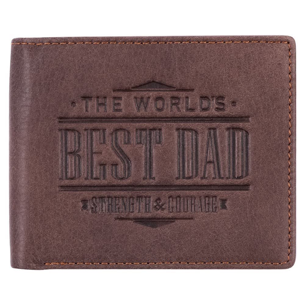 Christian Art Gifts Genuine Leather Wallet for Men and Dads with Scripture from Joshua 1:9 RIFD Blocking Multi-purpose Slots Credit Card Holders Quality Classic Brown Leather Bifold Wallet for Father