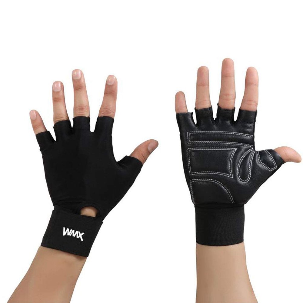 NEVER LOSE WMX Series Sports Leather Gym Gloves for Men with Wrist Support Band for Weight Lifting and Exercise (Sheep Leather, M)