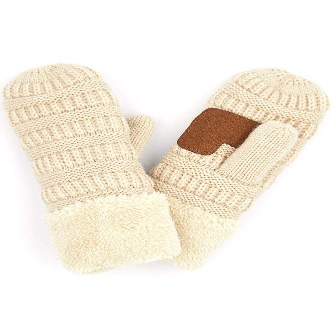 ScarvesMe Women's Winter Warm Fleece Lined Multi Buffalo Check Plaid Knit Mitten Gloves (A Color Beige)