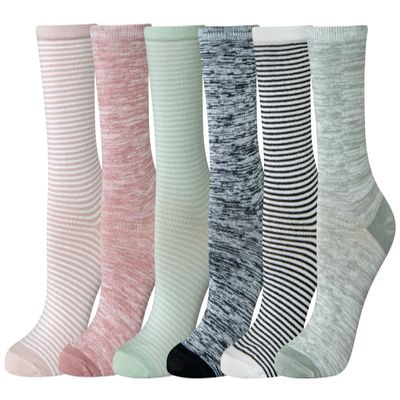 Amazon Essentials Women's Cotton Crew Socks, 6 Pairs, Multicolor/Space Dye/Stripe, 8-12