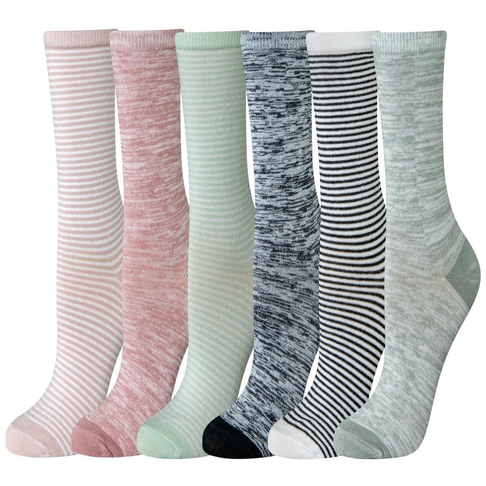 Amazon Essentials Women's Cotton Crew Socks, 6 Pairs, Multicolor/Space Dye/Stripe, 8-12