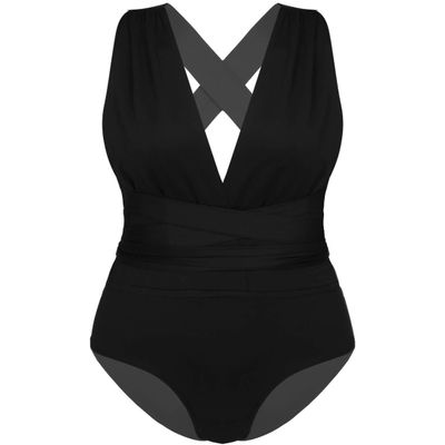 renvena Women's Solid Color Bikini Swimsuit Criss Cross Strappy Swim Leotard Bodysuit Bathing Suit Black S