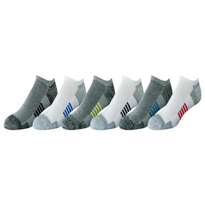 Amazon Essentials Men's Cotton Performance Cushioned No Show Socks for Men, Breathable Athletic, 6 Pairs, Grey/White, 13-15
