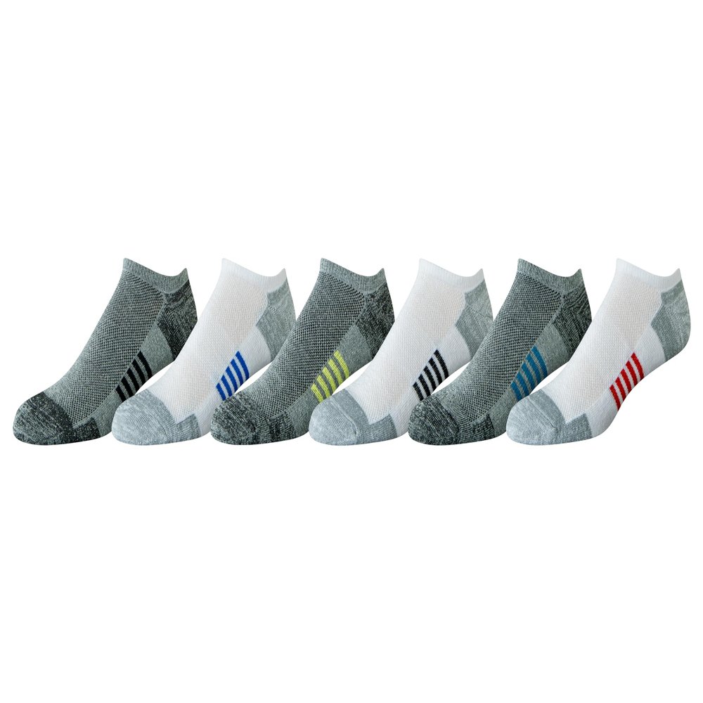 Amazon Essentials Men's Cotton Performance Cushioned No Show Socks for Men, Breathable Athletic, 6 Pairs, Grey/White, 13-15
