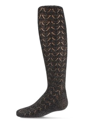 MeMoi Girls Shimmery Cotton-Rich Pointelle Textured Lurex Fashion Tights Gold 2